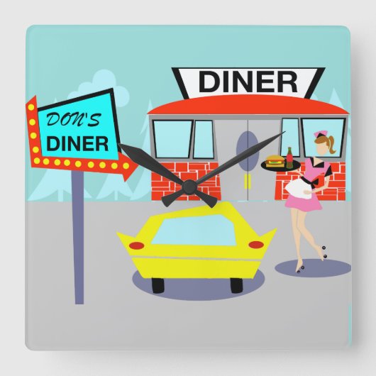 1950年代のダイナーウォールクロック スクエア壁時計 (正面)