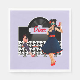 1950年代のダイナーラベンダーブラック&ホワイト1950年代の市松模様に1950年代 スタンダードランチョンナプキン