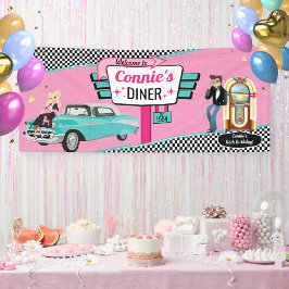 1950年代のダイナーレトロカー誕生日パーティーソックホップバン 横断幕