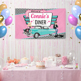 1950年代のダイナーレトロカー誕生日パーティーソックホップ 横断幕