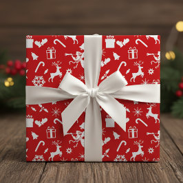 1950年代のノベルティ赤と白クラシッククリスマス ラッピングペーパー