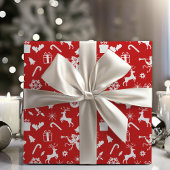 1950年代のノベルティ赤と白クラシッククリスマス ラッピングペーパー