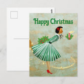 1950年代のビンテージクリスマスの女性 ポストカード (正面/裏面)