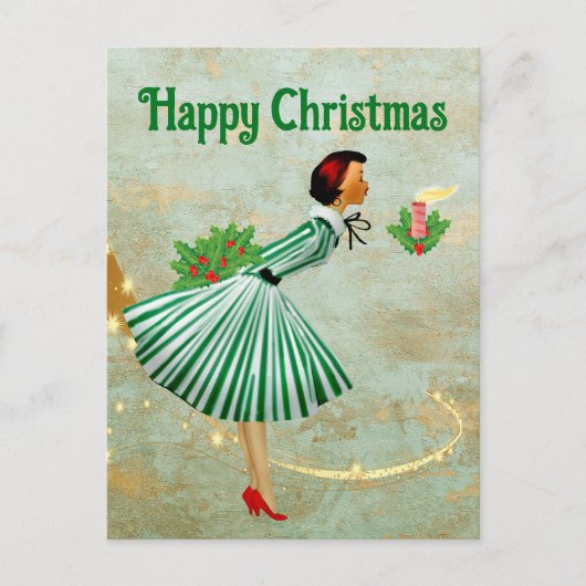 1950年代のビンテージクリスマスの女性 ポストカード (正面)