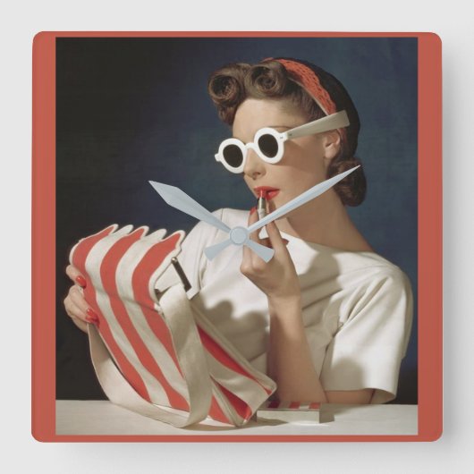 1950年代のファッション写真 スクエア壁時計 (正面)