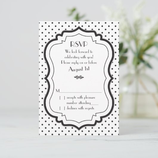 1950年代のブラック&ホワイト水玉ウェディング出欠確認カード 出欠カード (スタンド正面)