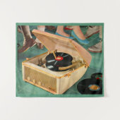 1950年代のポータブル広告レコードプレーヤーの画像 タペストリー (正面(横))
