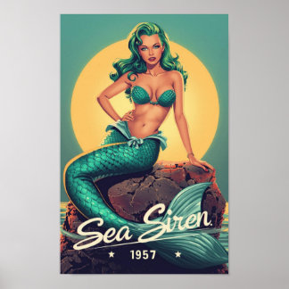 1950年代のマーメイド・ピンアップ - レトロなシーセイレンのポップアート ポスター