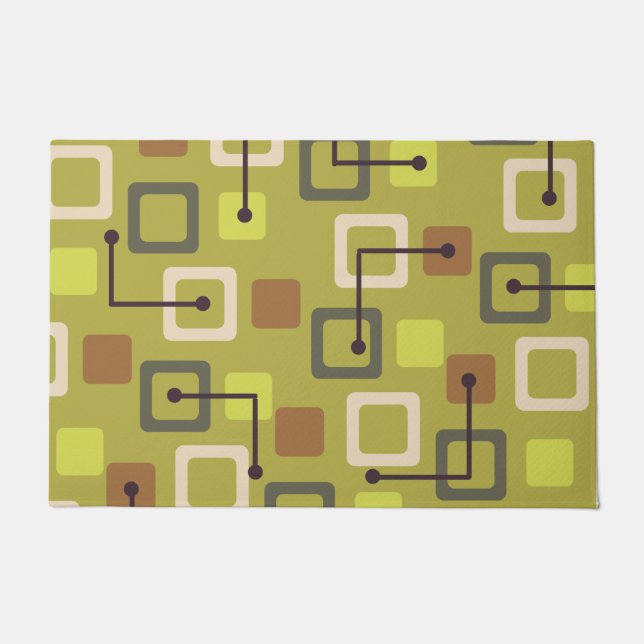 1950年代のミッドセンチュリーのタイルと正方形のチャートルーズ ドアマット (正面)