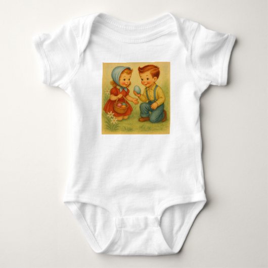 1950年代のレトロなイースターエッグハント ベビーボディスーツ (正面)