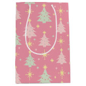 1950年代のレトロクリスマスパターン（ピンクとグリーン） ミディアムペーパーバッグ (正面)