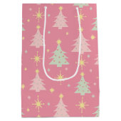 1950年代のレトロクリスマスパターン（ピンクとグリーン） ミディアムペーパーバッグ (裏面)