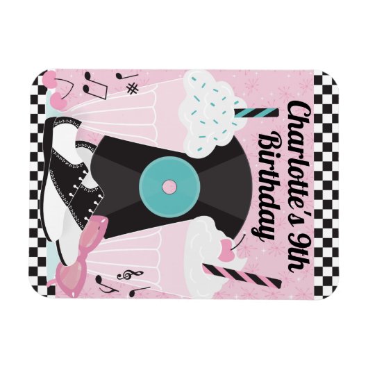 1950年代のレトロダイナー誕生日パーティー好意マグネット – そう マグネット (横)