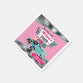 1950年代のレトロディーナーヴィンテージカーティール（緑がかった色）ピンク誕生日 スタンダードカクテルナプキン (角)