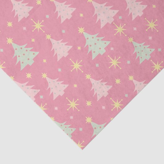 1950年代のレトロピンクと緑のクリスマスティッシュペーパー 薄葉紙 (詳細)