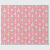 1950年代のレトロピンクと緑のクリスマス ラッピングペーパー (フラット)