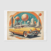 1950年代のレトロフューチャリズム:未来的な車と燃料ステーション 薄葉紙 (正面)