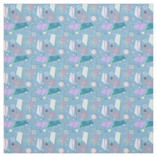 1950年代のレトロ原子パターン（青と紫） ファブリック (見本)