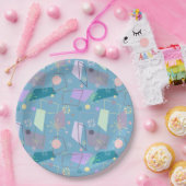 1950年代のレトロ原子パターン（青と紫） ペーパープレート (パーティー)