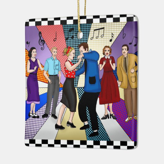 1950年代のレトロ懐かしいカップル踊りクリスマス セラミックオーナメント (左)