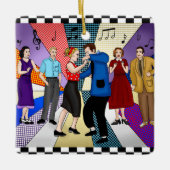 1950年代のレトロ懐かしいカップル踊りクリスマス セラミックオーナメント (正面)