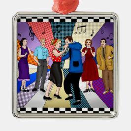 1950年代のレトロ懐かしいカップル踊りクリスマス メタルオーナメント