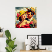 1950年代のレトロ絵画カップル ポスター (ホームオフィス)