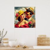 1950年代のレトロ絵画カップル ポスター (キッチン)