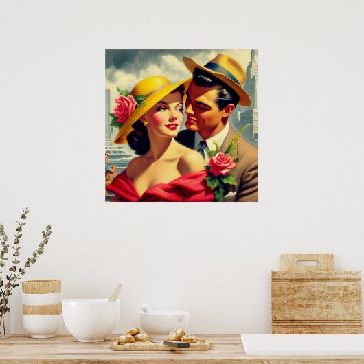 1950年代のレトロ絵画カップル ポスター (キッチン)