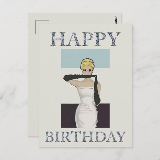 1950年代のヴィンテージの女性用イブニンググローブ ハッピーバースデー ポストカード (正面/裏面)