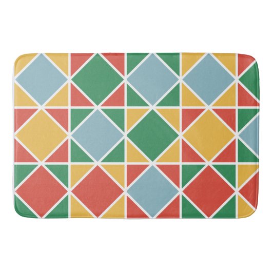 1950年代のヴィンテージダイヤモンドパターン黄色の緑と赤 バスマット (正面)
