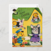 1950年代のヴィンテージハッピーイースター動物 シーズンポストカード (正面/裏面)