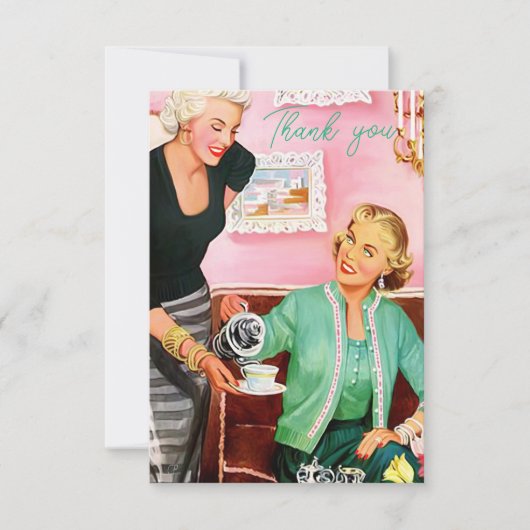 1950年代のヴィンテージレディースアフタヌーンティーを楽しむ サンキューカード (正面)