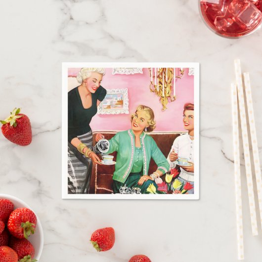 1950年代のヴィンテージレディースアフタヌーンティーを楽しむ スタンダードカクテルナプキン (インサイチュ)