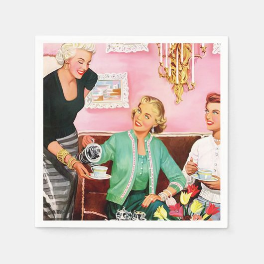 1950年代のヴィンテージレディースアフタヌーンティーを楽しむ スタンダードカクテルナプキン (正面)