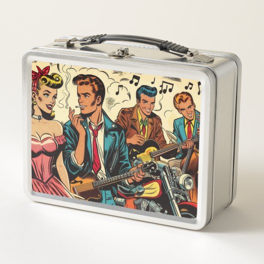 1950年代のヴィンテージロックアンドロール漫画 メタルランチボックス (正面)