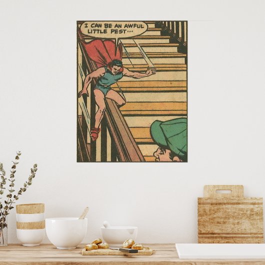 1950年代のヴィンテージ漫画ゴールデンエイジスーパーヒーローco ポスター (キッチン)