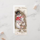 1950年代のヴィンテージ雪だるまとベビー鹿 カード (正面/裏面インサイチュ)