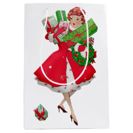 1950年代のヴィンテージ レディ クリスマス ギフトショッピング ミディアムペーパーバッグ