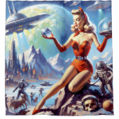 1950年代のヴィンテージSF女性 シャワーカーテン (正面)