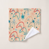 1950年代の原子レトロパターン バスタオルセット (ウォッシュタオル)