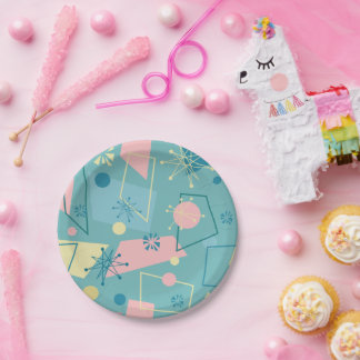 1950年代の原子レトロ(ティール（緑がかった色）とピンク) ペーパープレート