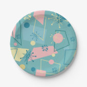 1950年代の原子レトロ(ティール（緑がかった色）とピンク) ペーパープレート (正面)