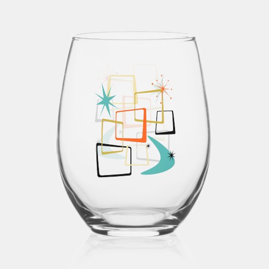 1950年代の原子時代スターズブーメランミッドセンチュリー ステムなしワイングラス (正面)