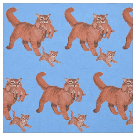 1950年代の子猫ママと子猫プリント ファブリック (見本)