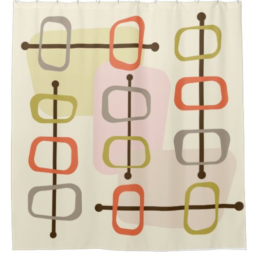 1950年代の抽象芸術アート中空ロックスチャートルーズグリーン シャワーカーテン (正面)