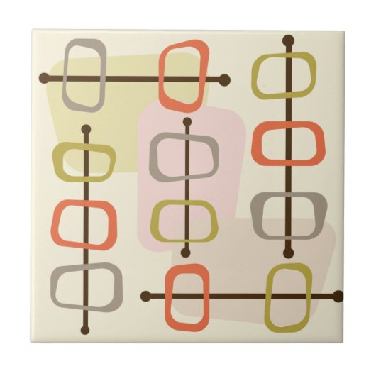 1950年代の抽象芸術アート中空ロックスチャートルーズグリーン タイル (正面)