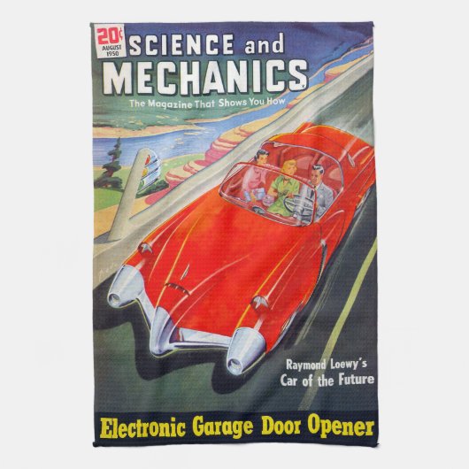 1950年代の未来的な車デザイン キッチンタオル (縦)