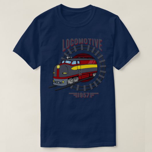 1950年代の機関車エンジン鉄道線路 Tシャツ (デザイン正面)