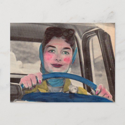 1950年代の母は車で ポストカード (正面)